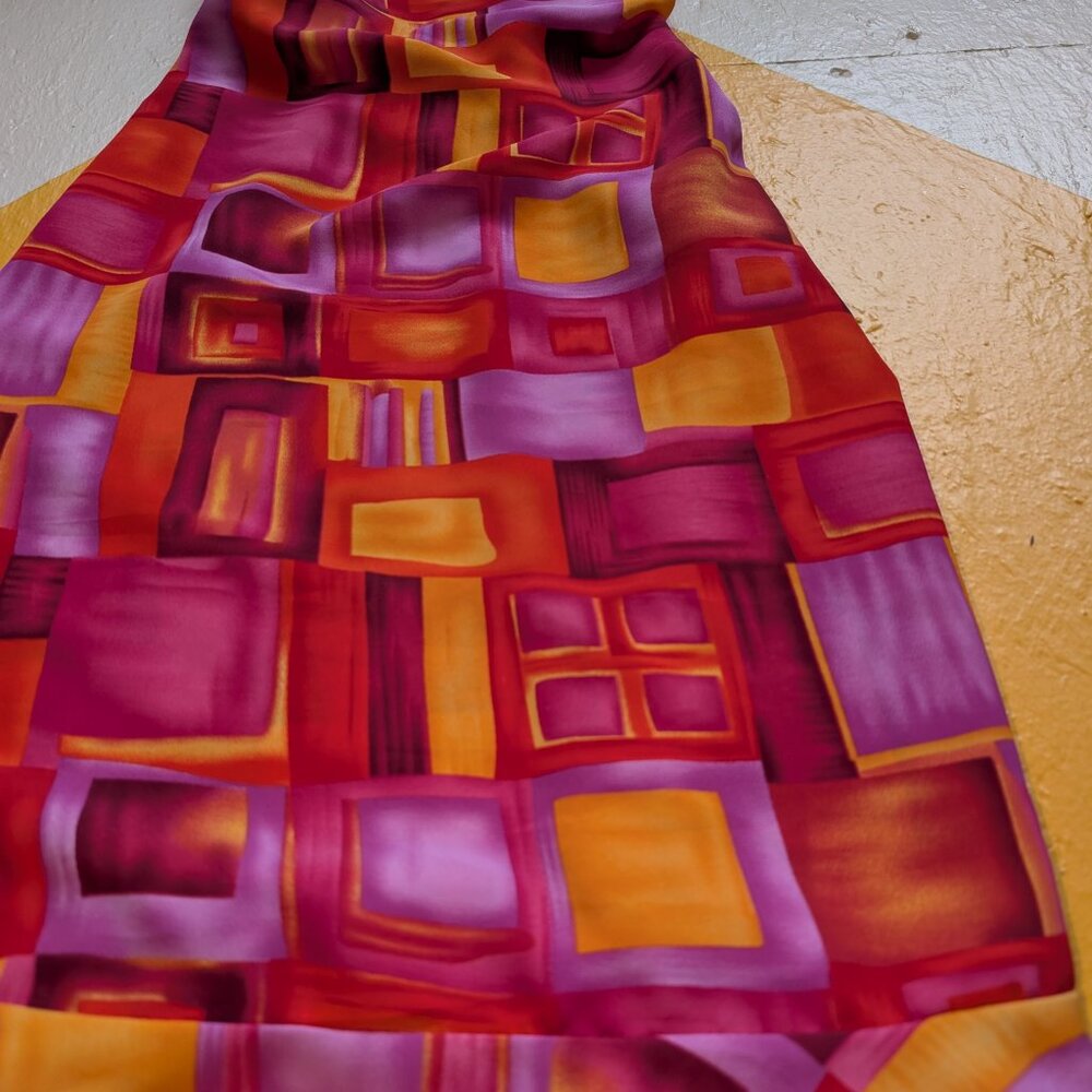 90s Vintage Tickets Mini Dress Windowpane Pink Orange Red Squares Tie Back - Picture 2 of 10
